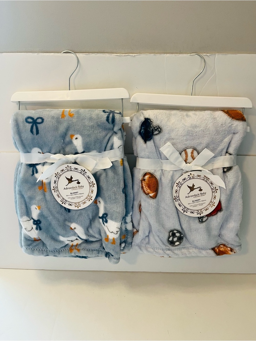 Adirondack Baby by Berkshire Lot of 2 Blue Baby Blankets Geese Sports Football